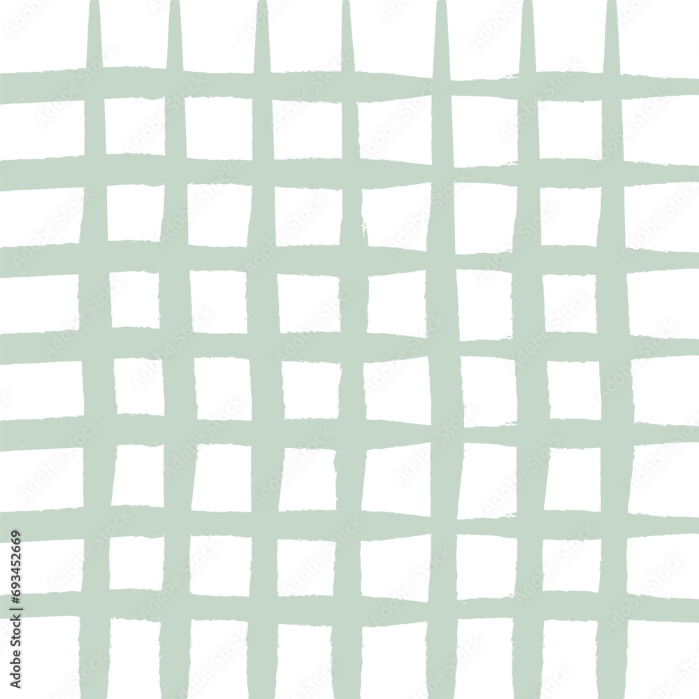 Doodle Gingham Check Plaid Vector Pattern. Vertical and horizontal hand drawn crossing textured green stripes. Chequered freehand geometrical background. Cottagecore Homestead Farmhouse Print.