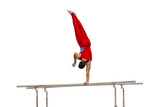 male gymnast performing on parallel bars competition artistic gymnastics isolated on transparent background