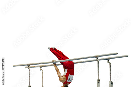 gymnast exercise parallel bars in championship gymnastics isolated on transparent background, element zhou shixioug photo