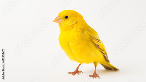 A yellow canary is captured in an isolated in white background