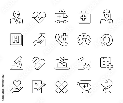 medical care thin line icons