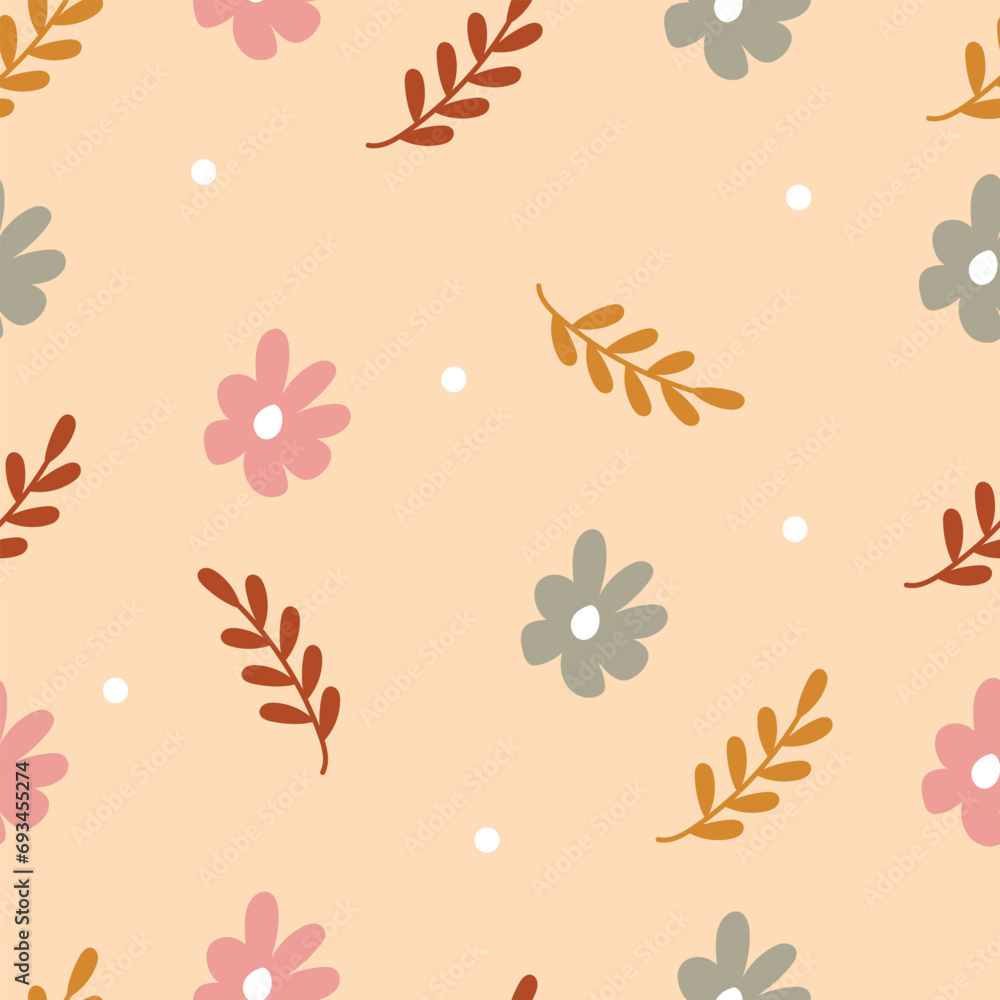 Cute flowers and leaves seamless pattern Cute flowers and leaves seamless pattern