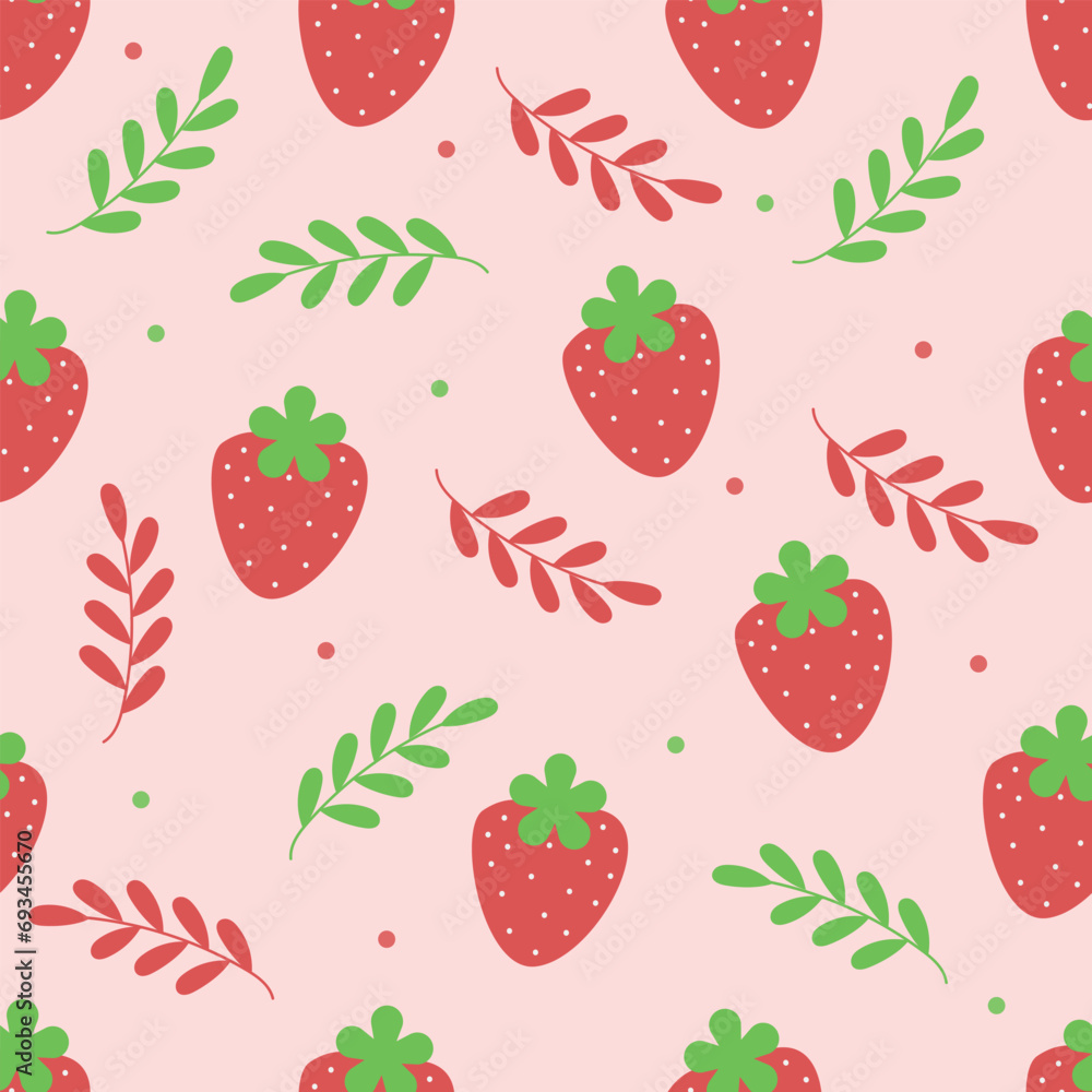 Strawberry and floral pattern illustration. Flat design Strawberry and floral pattern illustration. Flat design