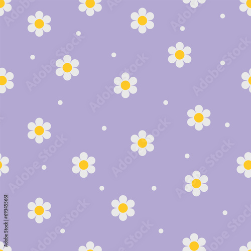 Hand drawn daisy flower seamless pattern on a blue pastel background