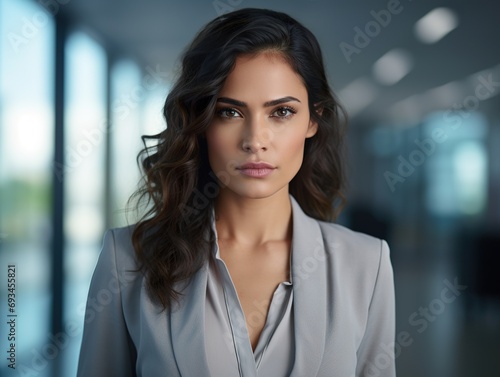 Portrait Attractive hispanic young confident business woman in business professional working office