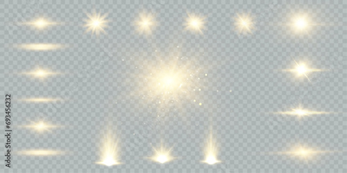 Set of bright gold stars with highlights. vector png	