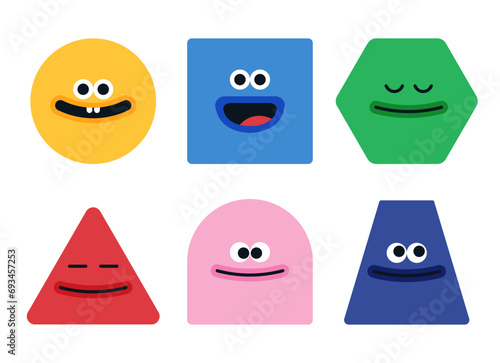funny character illustration for kids, cartoon face in simple shape, circle and square character