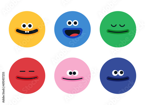 funny character illustration for kids, cartoon face in simple shape, circle and square character