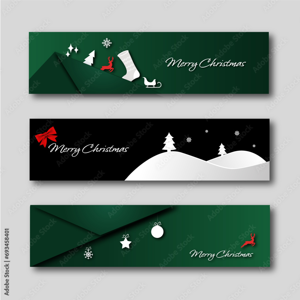 Merry Christmas modern design with winter elements, vector illustration. Merry Christmas, Santa Claus, christmas tree. Set of elegant banner