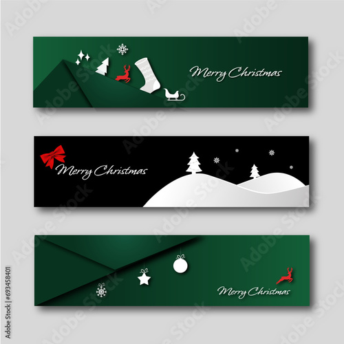 Obraz na płótnie Merry Christmas modern design with winter elements, vector illustration. Merry Christmas, Santa Claus, christmas tree. Set of elegant banner w salonie