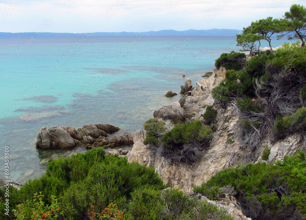 Beautiful panorama of sea and forests on the seaside.