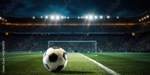 Image of a soccer ball at the corner flag on a field, ready for a corner kick, with stadium lights illuminating the scene © EOL STUDIOS