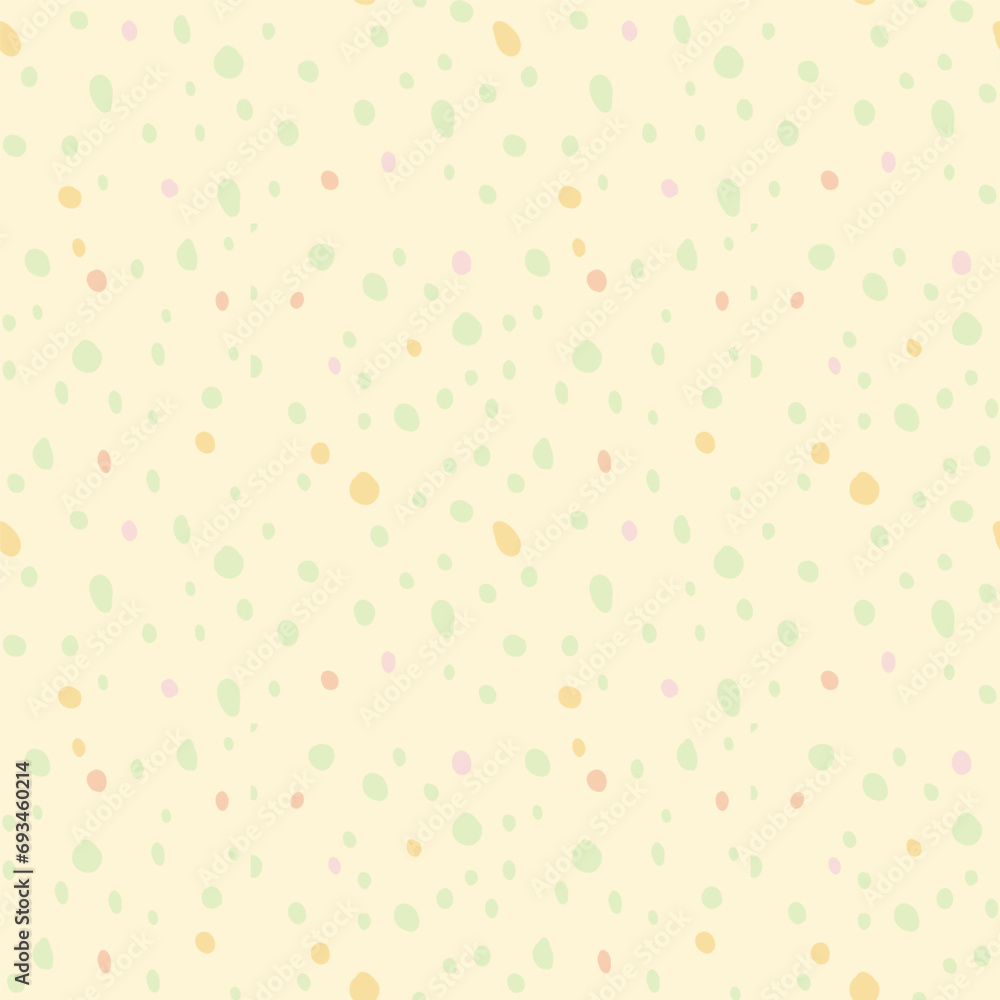 Polka dot doodle pattern with different hand drawn rounded spots isolated on yellow background. Green, red, purple, pink, violet, yellow dotted wallpaper. Polka dot doodle pattern with different hand drawn rounded spots isolated on yellow background. Green, red, purple, pink, violet, yellow dotted wallpaper.