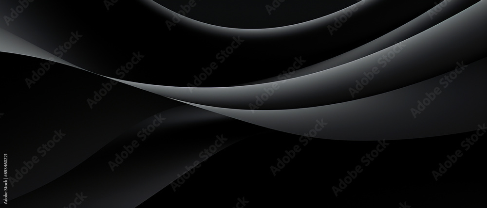 Abstract 3D design with black and grey waves made of satin or silk like material, design for backgrounds. - obrazy, fototapety, plakaty 