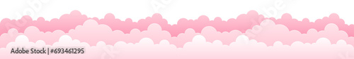 Pink paper clouds. Seamless border for Valentine's Day. Vector and PNG on transparent background.