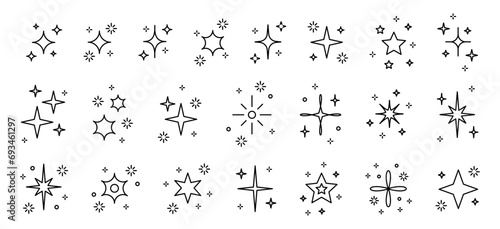Set with linear glitter  stars and sequins. Doodle composition with glitter isolated on white background.