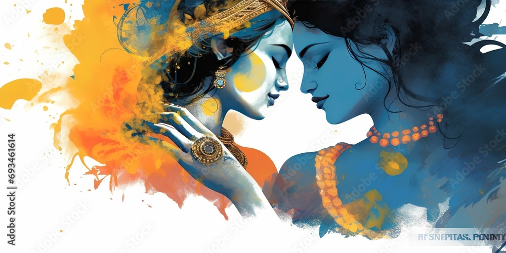 krishna and radha in love, generative ai - obrazy, fototapety, plakaty 