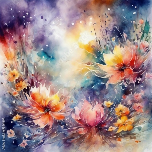 watercolor of flowers, contemporary art, intense, stylized, detailed, high resolution