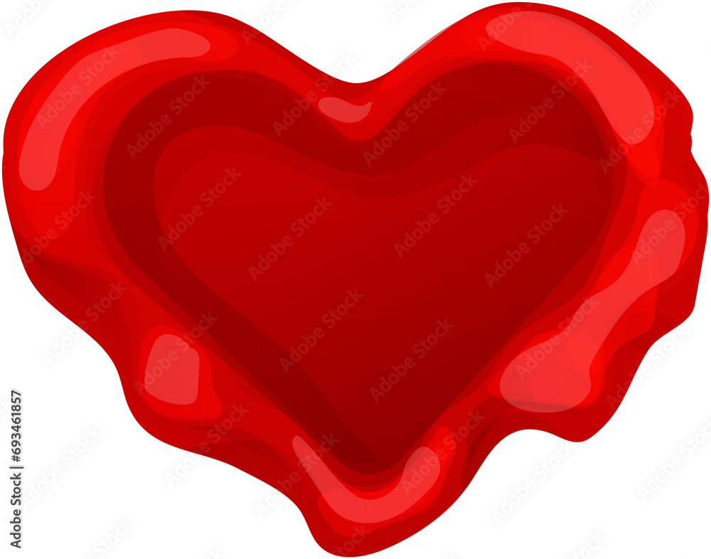 Romantic red wax seal heart shape in cartoon style isolated on white background. Holiday stamp, love letter decoration.  - obrazy, fototapety, plakaty 