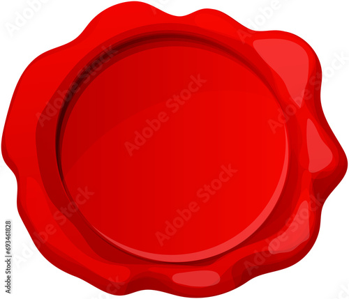 Romantic red wax seal heart shape in cartoon style isolated on white background. Holiday stamp, love letter decoration. 