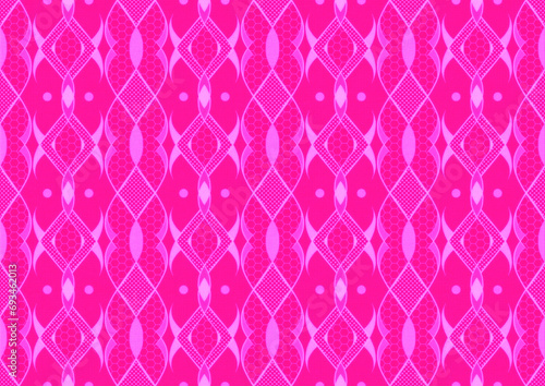 Wallpaper Mural Hand-drawn abstract seamless ornament. Neon pink (plastic pink) background and glowing pattern on it. Cloth texture. Digital artwork, A4. (pattern: p12c) Torontodigital.ca
