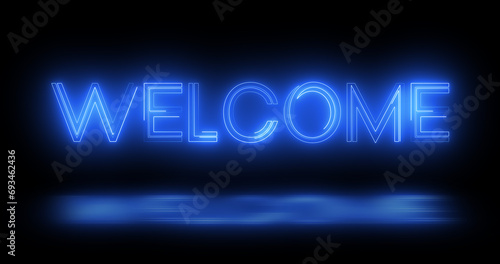 Welcome neon sign board retro style animation in black background. Welcome title greeting motion graphic invitation advertisement glowing trendy message. Welcome outline.