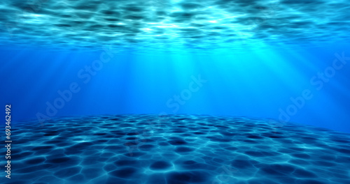 Realistic surreal underwater seabed moving water animation. Looping animation of water ocean waves moving underwater with camera zoom in effect. Sunbeam tranquility transparent sea water.