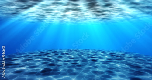 Realistic surreal underwater seabed moving water animation. Looping animation of water ocean waves moving underwater with camera zoom in effect. Sunbeam tranquility transparent sea water.