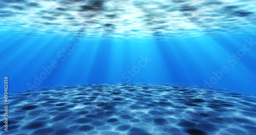 Realistic surreal underwater seabed moving water animation. Looping animation of water ocean waves moving underwater with camera zoom in effect. Sunbeam tranquility transparent sea water.