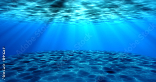 Realistic surreal underwater seabed moving water animation. Looping animation of water ocean waves moving underwater with camera zoom in effect. Sunbeam tranquility transparent sea water.