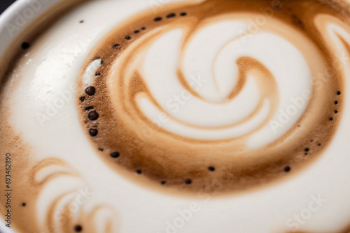Cappuccino and milk foam close up view