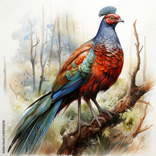 Waterco Swinhoe pheasant card Clipart illustration Generative Ai photo