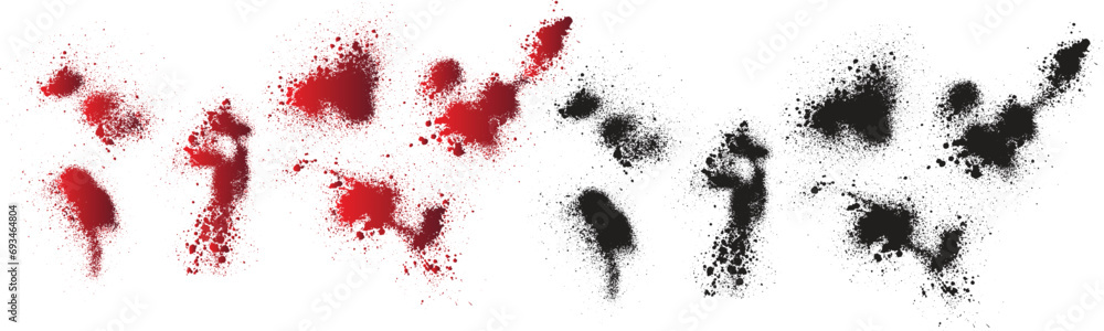 Collection of black drop blood splatter vector. Set of red bleeding vector. red and black brush stroke