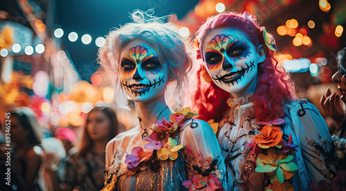 women at costume party at the halloween celebration