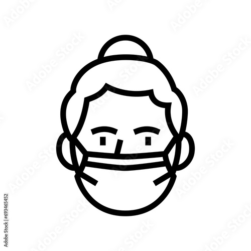 kid girl medical mask line icon vector. kid girl medical mask sign. isolated contour symbol black illustration