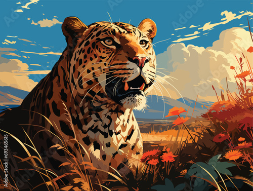 Vector illustration of a Leopard, A digital panting of a leopard, Vector, Eps,