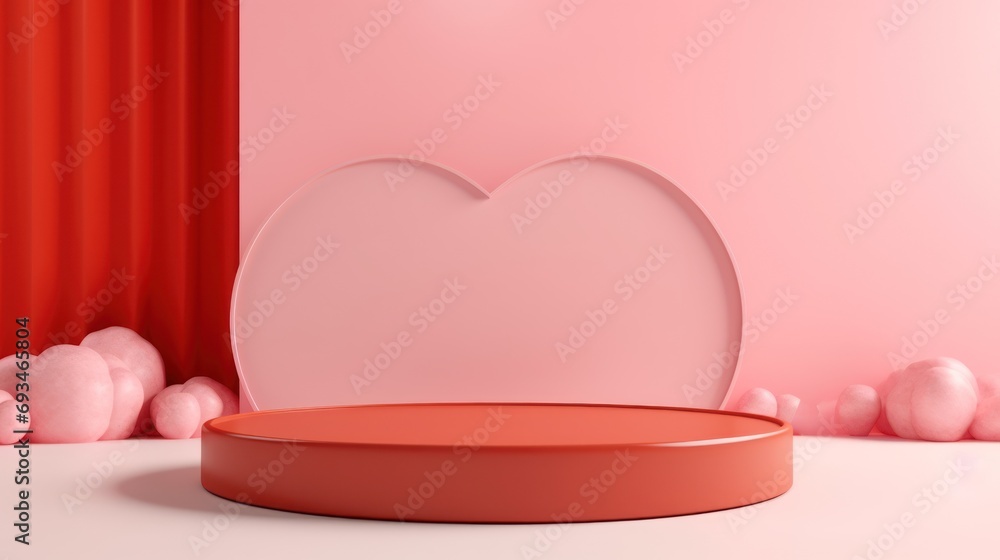 love background concept Create a scene with podium geometry for a Valentine's Day event. 3D rendering. Text space.