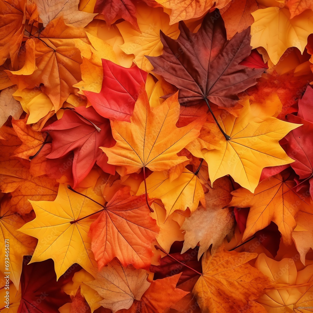 Autumn, fall leaves, orange leaves, autumn landscape, generative ai Autumn, fall leaves, orange leaves, autumn landscape, generative ai