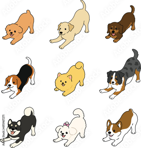 Simple and cute illustration of dogs being playful