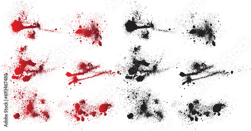 Blood splatter black paint background collection. Blood red splash illustration set. red ink splat photo