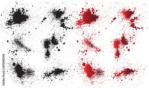 Painted drops black blood background collection. . Realistic bleeding red splatter collection. red ink splat background photo