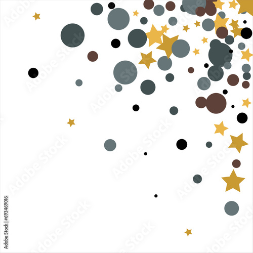 Gold  blue  brown  black confetti with circles and stars. Cosmic shine. Christmas abstract pattern. Beautiful illustration for postcard  banner  web. Background for the image. Vector illustration