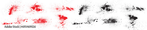 Vector black paint blood splash design set. Realistic red crime blood illustration set. red and black brush stroke