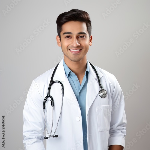 Indian 12th grade student aspiring doctor, looking at camera isolated on white background 