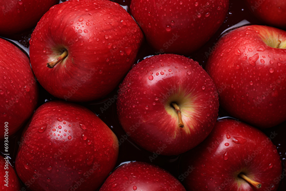 Fresh and tasty red apples with water droplets, close up shot, healthy food and seasonal organic fruit concept. Fresh and tasty red apples with water droplets, close up shot, healthy food and seasonal organic fruit concept.