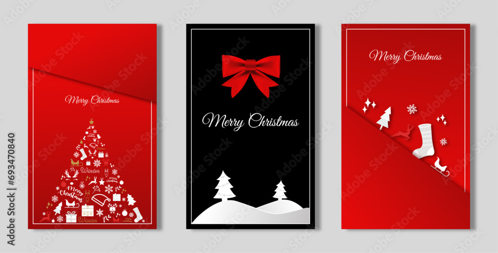 Merry Christmas modern design with winter elements, vector illustration. Merry Christmas, Santa Claus, christmas tree. Set of elegant banner