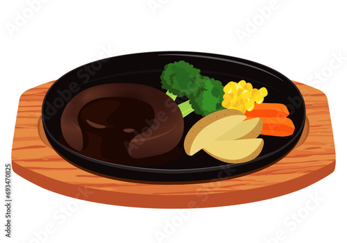 Hamburger Steak with Demi Glace Sauce on Hot Plate