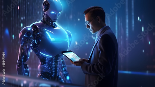 Artificial intelligence man using technology 