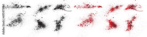 Blood splat horror black paint vector collection. Bloodstain grunge texture red blood splash background set. red and white background photo