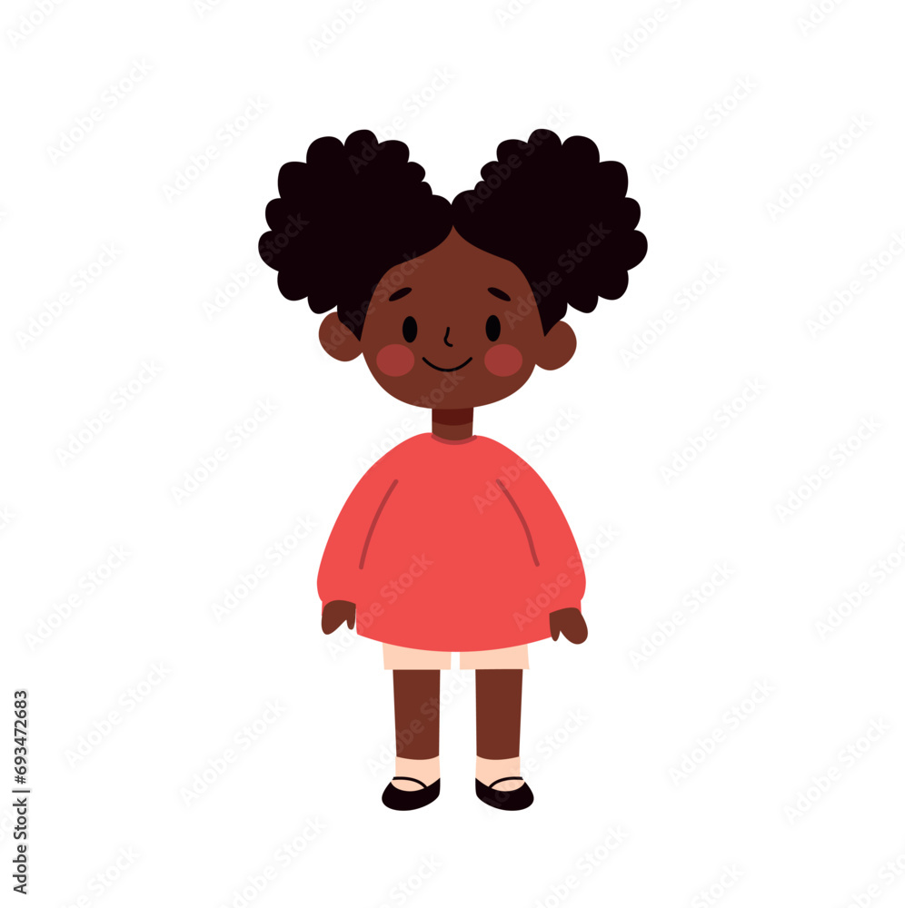 Cute african american little girl cartoon character vector Illustration ...